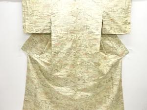 波に草花模様織り出し手織り紬着物